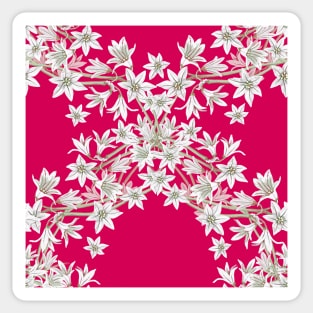 Star flowers repeating pattern botanical lacey hand painted trellis on red Sticker